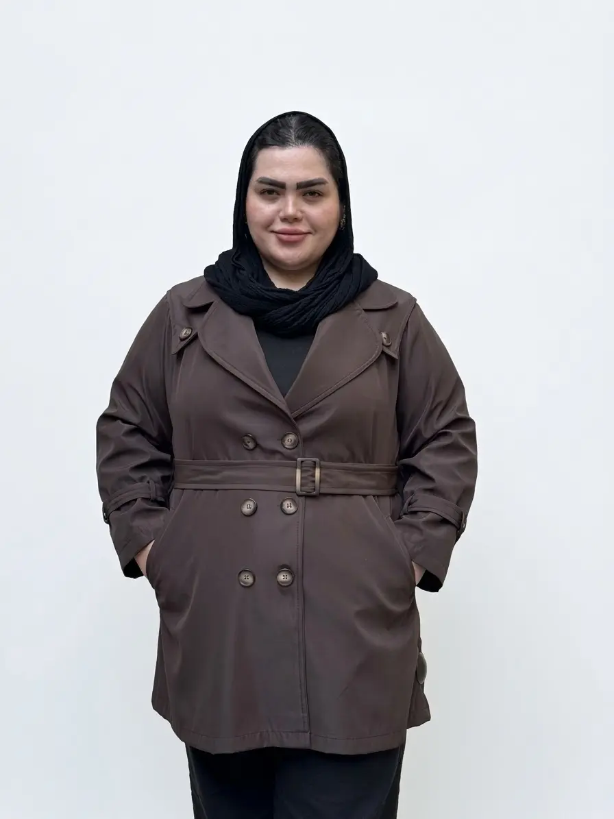بارونی ۶ دکمه زنانه سایز بزرگ کمردار